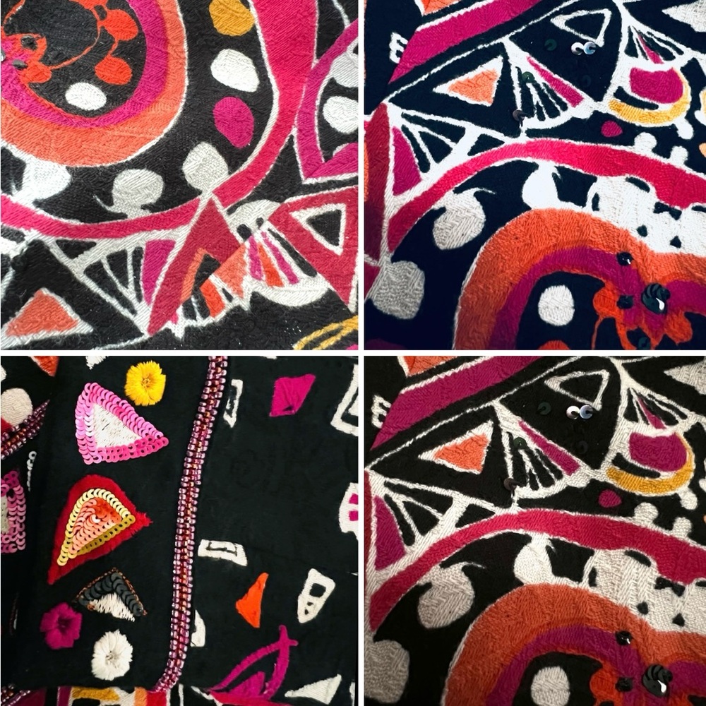 Vintage 90s Multicoloured Jacket Abstract • Beads & Sequins on Black• Statement - Picture 9 of 16